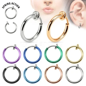 2pcs. 14G IP Non-Piercing Fake Illusion Clips-On Hoop Earrings Septum Nose Hoop - Picture 1 of 9