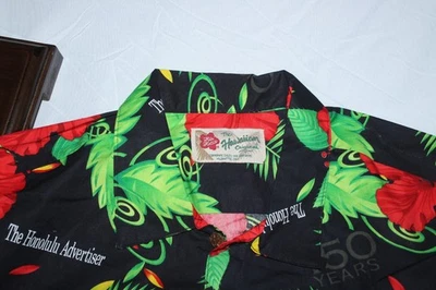 Camisa Hawaiana Hilo Hattie The Honolulu Advertiser 150 Años XL Roja Negra Algodón Foto 1 de 4