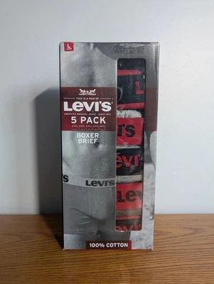 Размер большой L - Levi's боксера бриф 5 упаковки 100% хлопок мужчин (36-38) 6» внутренний шов новый - Изображение 1 из 4