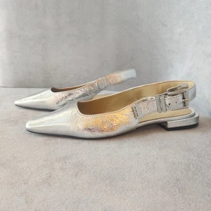 Ballerine Michael Kors slingback 6,5 pelle argento Darrington logo metallizzato nuove $ 135 - Foto 1 di 11