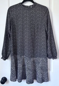 Ann Taylor Loft Outlet Long Sleeve Dress Polka Dot Black Ruffle Trim Sz M Petite - Picture 1 of 8