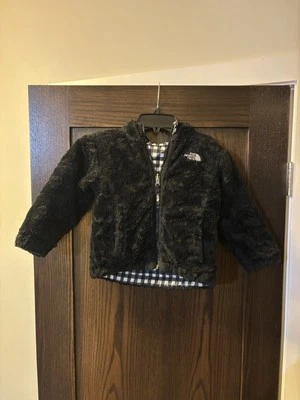 North Face Small Toddler Reversible Coat, Fur & Plaid Textile, No Size Tag - Image 1 of 4