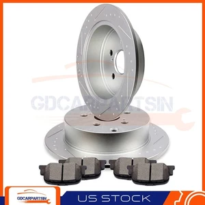 Rotores de disco trasero de freno y pastillas de cerámica ranuradas para Scion tC 2005-2010 - Imagen 1 de 8