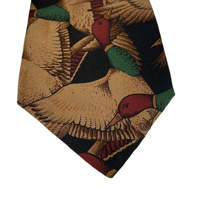 Ducks Unlimited Tie Mens Silk Mallard Duck Print Made USA Green Brown Wildlife - Image 1 of 4
