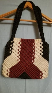 Handgenähte Makramee Schultertasche Handtasche Vintage 70er Bohemian Earthy Eclectic - Bild 1 von 7