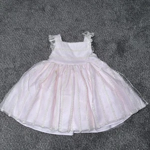 Baby Girls Pink Swiss Dot Dress Spring 12M Lace Ballerina - Picture 1 of 7