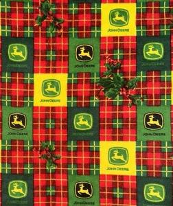 JOHN DEERE HOLLY PLAID Flannel Cotton Fabric Holiday Christmas 42" x 40" - Picture 1 of 4