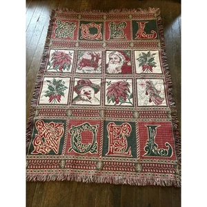 Woven Christmas Holiday Throw Blanket Tapestry NOEL Santa Fringe Red Green 72x47 - Picture 1 of 12