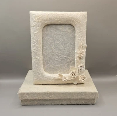 Lucy Maxym Saa Mulberry Bark Paper Picture Frame Beige Handcrafted Thailand - Image 1 of 4