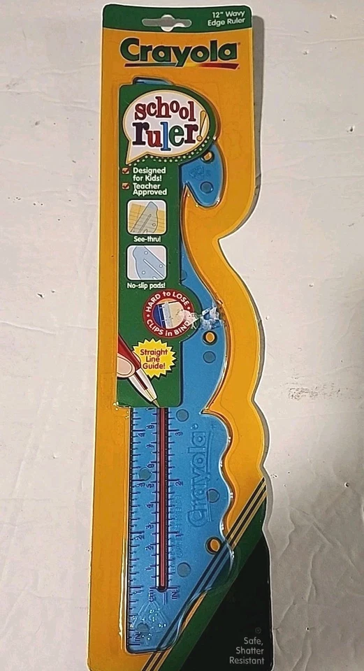 RARE 12" Crayola Wavy Edge School Ruler Straight Line Guide Clips in Binder