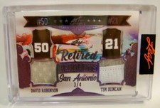 DAVID ROBINSON & TIM DUNCAN /4 RETIRED REMNANTS GAME USED LEAF ART OF SPORT 2021