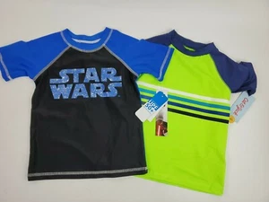 Lot of 2 (DISNEY/ Cat &JACK)Shirts Rash Guard XS 4-5 Swim Boy Short Sleeve  - Picture 1 of 7