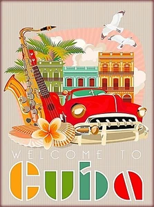 Willkommen in Kuba Kubanisch Havanna Karibik Retro Reise Kunst Werbeposter - Bild 1 von 1