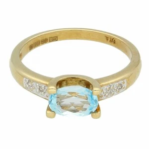 9Carat Yellow Gold Blue Toapz w/ Diamond Accents Ring (Size L 1/2)7x5mm Head - Picture 1 of 3