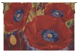 Three Poppies Floral Belgian Tapestry Wall Art Hanging Decor (New) 20x33 inch - Picture 1 of 6
