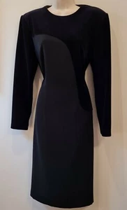 Vintage FINK Black Velvet Party/Evening pencil Dress - UK 12 - Picture 1 of 6