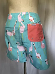 AMBSN Mens Board Shorts Flamingo Print Pale Blue, Size 36 - Picture 1 of 6