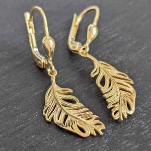 Edle Ohrhänger Feder aus echt 375/-  Gold 3,1 cm | Ohrringe  | Schmuckstyck - Bild 1 von 6