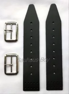 KILT CHROME BUCKLES & BLACK LEATHER STRAPS 1 PAIR SIZE LONG MAKE YOU OWN KILT  - Picture 1 of 2