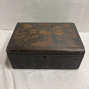 Antike viktorianische Decoupaged geteilte Schatulle amerikanisch oder englisch, Mitte 19. Jahrhundert - Bild 1 von 10