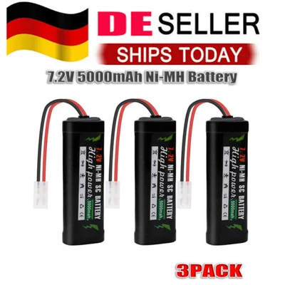 3 Stk 7,2V 5000mAh NI-MH Akku mit Tamiya-2P Stecker für RC Auto Boot Ersatzakkus - Bild 1 von 4