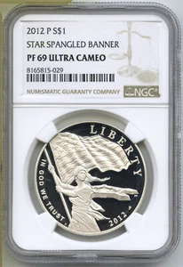 2012-P Star Spangled Banner Proof Silver Dollar NGC PF69 Ultra Cameo Coin - J431 - Picture 1 of 2