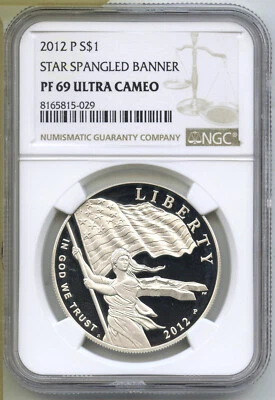 2012-P Star Spangled Banner Proof Silver Dollar NGC PF69 Ultra Cameo Coin - J431 - Image 1 of 2