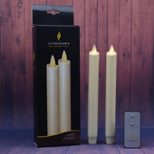 Set of 2 8" Luminara Real Wax Flameless Moving Wick Ivory Wedding Taper Candles - Picture 1 of 9