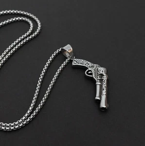 Halskette Edelstahl Pistole Anhänger coole Biker Kette Edelstahlkette Ketten Neu - Bild 1 von 4