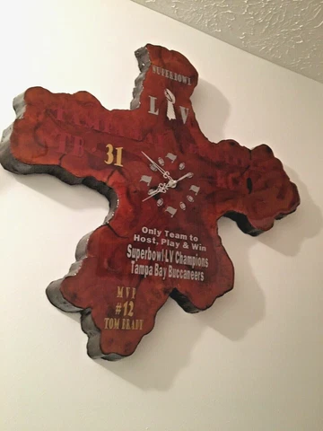 Tampa Bay Buccaneers Clock Live Edge Wood Epoxy Resin coated Handmade Cover