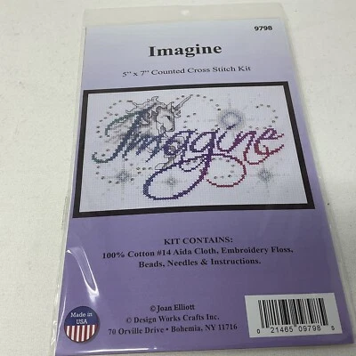 Design Works IMAGINE Counted Cross Stitch Kit © Joan Elliott Unicorn, Stars - Image 1 of 2