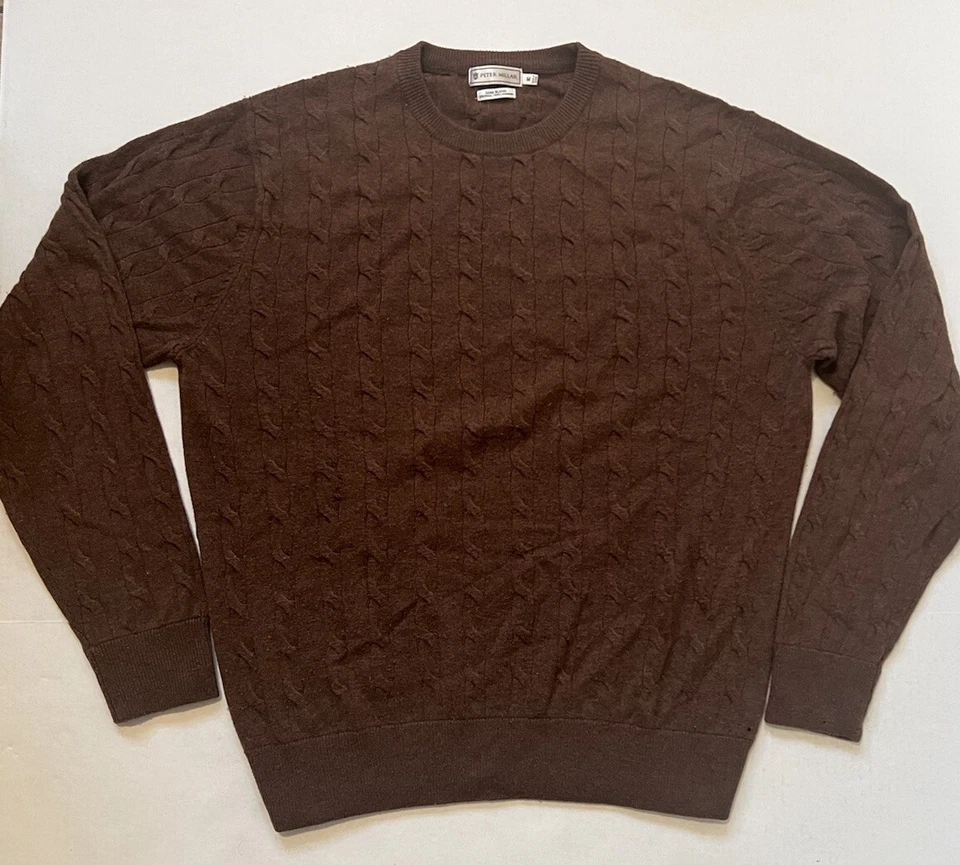 Suéter Peter Millar Marrón Mezcla de Lujo Lana Cachemira Manga Larga Tejido con Cable - M Foto 1 de 4