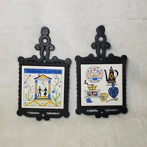 Azulejos de cerámica de hierro fundido Nevco Trivet Japón 1969 granja bienvenido a casa vintage - Imagen 1 de 8
