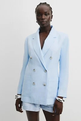 COUNTRY ROAD Linen Relaxed Blazer - Chambray Blue - size 14 & 16 - RRP  $299 - Image 1 of 4