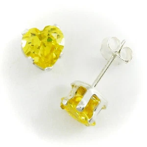 6mm HEART CZ Citrine Yellow Post or Stud Earrings in 925 Sterling Silver - NEW! - Picture 1 of 6