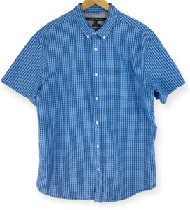 Camicia Tommy Hilfiger XL vestibilità classica Seersucker abbottonata manica corta bandiera blu - Foto 1 di 15
