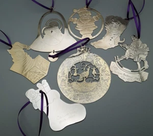 7 Gold & Silver Tone Shiny Metal Vintage Christmas Ornaments - Picture 1 of 20