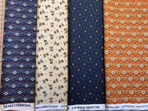 Cotton Fabric 1800s Civil War Repro INDIGO &CHEDDAR Rothermel Marcus FQ Set of 4 - Picture 1 of 5