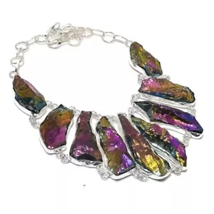 Pfau Titan Aura Edelstein 925 Sterlingsilber Schmuck Halskette 18" Y335 - Bild 1 von 6