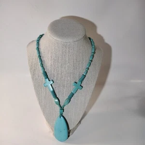 Jewelry Handmade Magnesite Turq-Beads, Crosses With Beautiful Tear Drop Shape - Picture 1 of 12