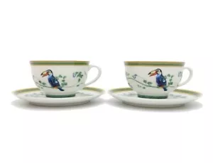 Hermes Toucans Tea Cup Saucer Tableware 2 set Animal Bird Coffee Auth Unused - Picture 1 of 10