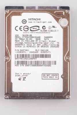 Hitachi 80GB (PS3) Hard Drive HDD 5400RPM HTS542580K9SA00 (low hours) - Image 1 of 3