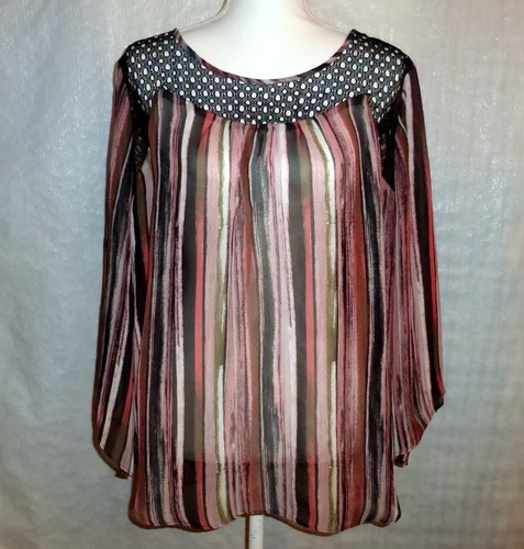 Camicia blusa donna ALYX trasparente poliestere righe nero pizzo maniche a campana taglia XL