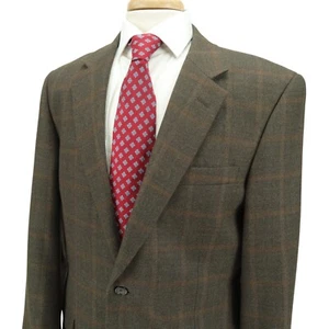 Jos A Bank Earthy Green Brown Wool Flannel Check Blazer Sport Coat Jacket 40R - Picture 1 of 17