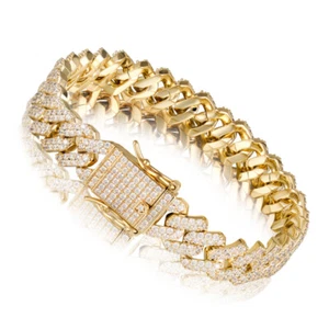 Brazalete de eslabones cubanos Miami de acero inoxidable chapado en oro de 14K de 12 mm - Imagen 1 de 9