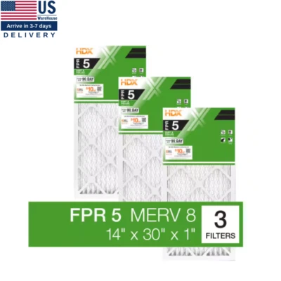 HDX 14 x 30 x 1 Standard Pleated Air Filter FPR 5, 3-Pack, Air Filters Replacement