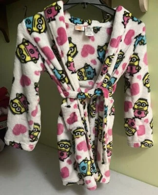 girls Despicable Me Minion  Plush Fleece Bathrobe Robe Wrap sz6 - Image 1 of 4