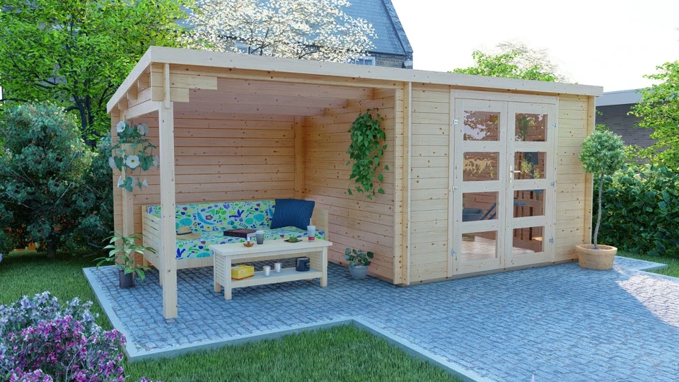 Flachdach Gerätehaus mit Boden aus Holz 3x2.4 + 2.4m