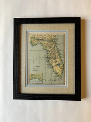 1927 FLORIDA State Map, Frame/Dbl Mat from the 1927 World Atlas SEE DESCRIP - Image 1 of 3