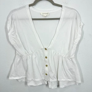 Blusa de algodón Treasure and Bond blanca profunda con detalle de botones en V peplum talla pequeña - Imagen 1 de 4